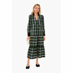 TUCKERNUCK Tartan Bristol Dress Black Green White Plaid velvet trim Sz M